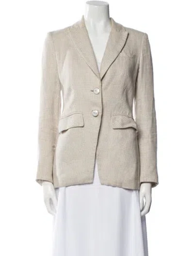 Pre-owned Veronica Beard Linen Houndstooth Print Blazer In Neutral