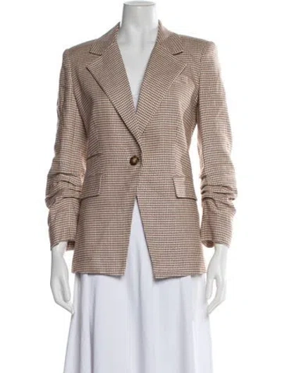 Pre-owned Veronica Beard Linen Houndstooth Print Blazer In Neutral