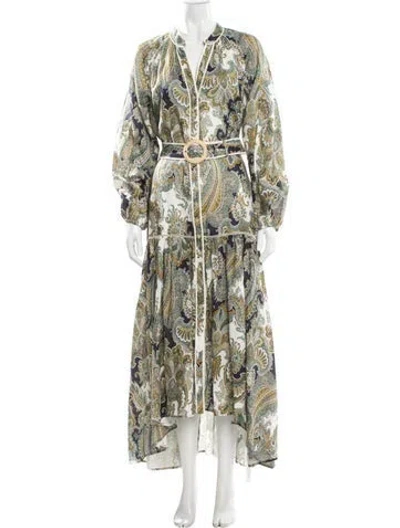 Pre-owned Veronica Beard Linen Long Dress In Green