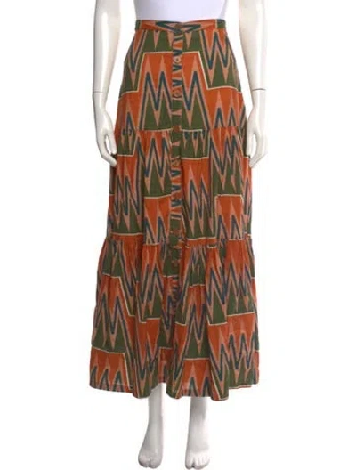 Pre-owned Veronica Beard Linen Long Skirt In Green/orange