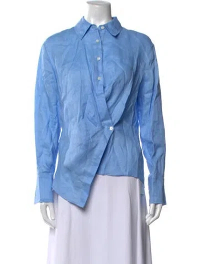 Pre-owned Veronica Beard Linen Long Sleeve Blouse In Blue
