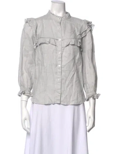 Pre-owned Veronica Beard Linen Long Sleeve Blouse In Gray