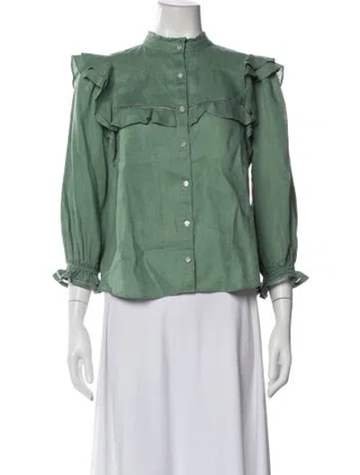 Pre-owned Veronica Beard Linen Long Sleeve Blouse In Green