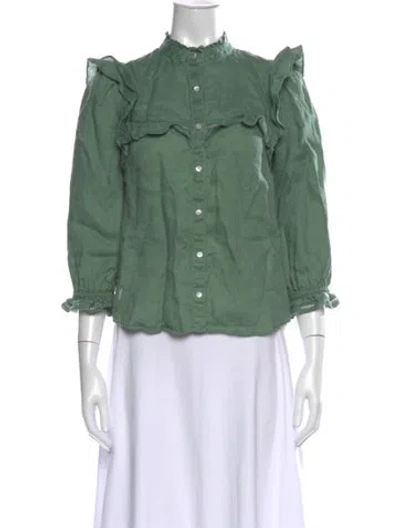 Pre-owned Veronica Beard Linen Long Sleeve Blouse In Green