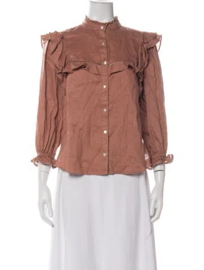 Pre-owned Veronica Beard Linen Long Sleeve Blouse W/ Tags In Orange