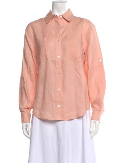 Pre-owned Veronica Beard Linen Long Sleeve Button-up Top In Orange