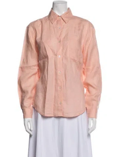 Pre-owned Veronica Beard Linen Long Sleeve Button-up Top In Pink