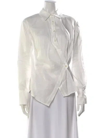 Pre-owned Veronica Beard Linen Long Sleeve Button-up Top In White