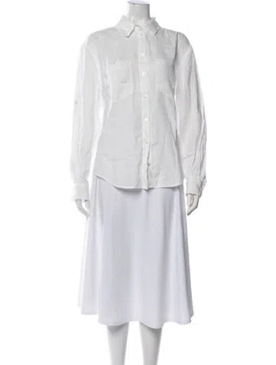 Pre-owned Veronica Beard Linen Long Sleeve Button-up Top In White