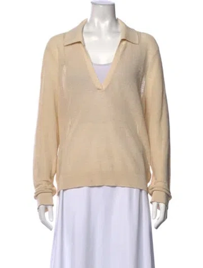Pre-owned Veronica Beard Linen Long Sleeve Polo In Neutral