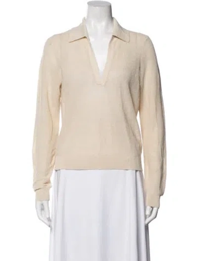 Pre-owned Veronica Beard Linen Long Sleeve Polo In Neutrals