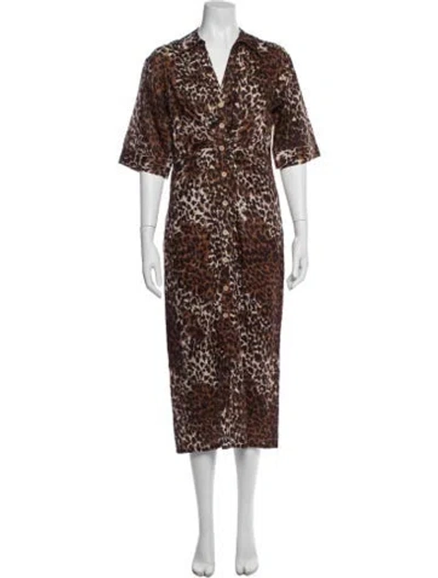 Pre-owned Veronica Beard Linen Midi Length Dress In Brown