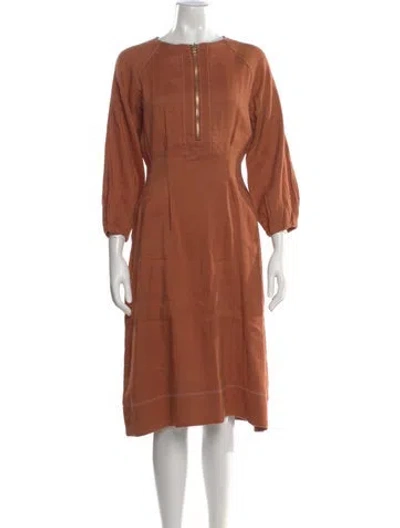 Pre-owned Veronica Beard Linen Midi Length Dress In Orange