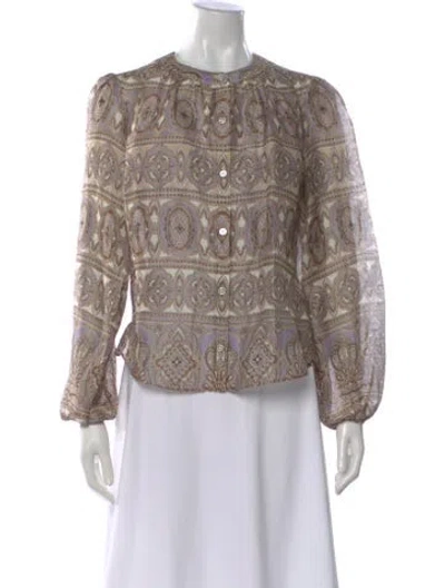 Pre-owned Veronica Beard Linen Paisley Print Blouse In Black