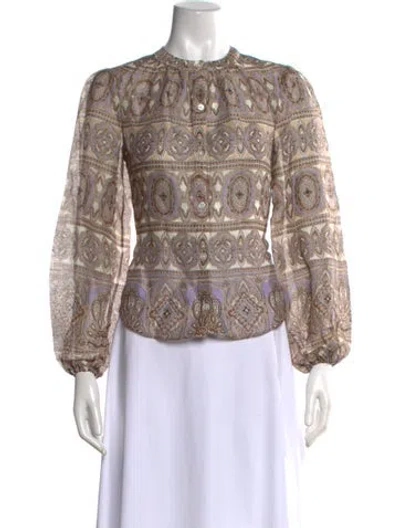 Pre-owned Veronica Beard Linen Paisley Print Blouse In Black