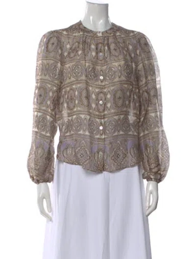 Pre-owned Veronica Beard Linen Paisley Print Blouse In Blue