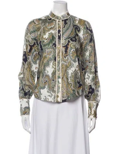 Pre-owned Veronica Beard Linen Paisley Print Blouse In Green