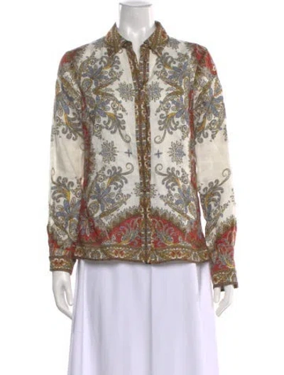 Pre-owned Veronica Beard Linen Paisley Print Blouse In Multi