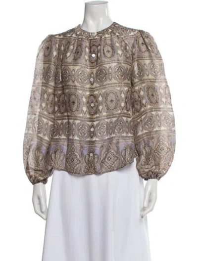 Pre-owned Veronica Beard Linen Paisley Print Blouse In Multi