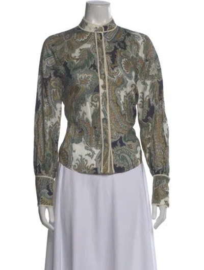 Pre-owned Veronica Beard Linen Paisley Print Blouse In Multi
