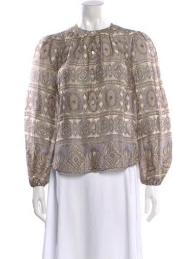 Pre-owned Veronica Beard Linen Paisley Print Blouse In Neutral