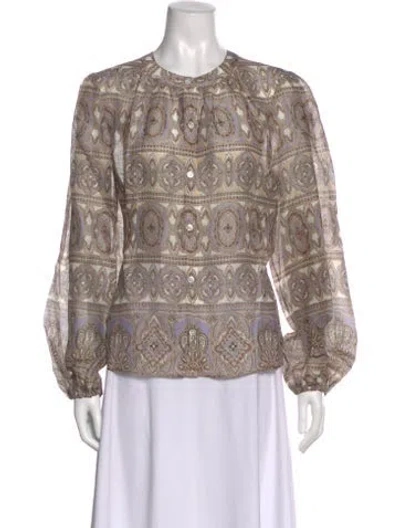 Pre-owned Veronica Beard Linen Paisley Print Blouse In Neutral