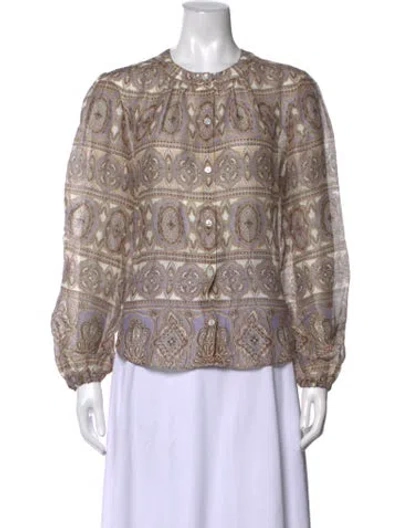 Pre-owned Veronica Beard Linen Paisley Print Blouse In Neutrals