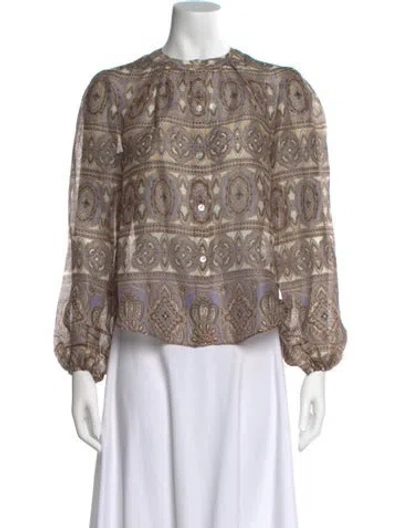 Pre-owned Veronica Beard Linen Paisley Print Blouse W/ Tags In Neutral