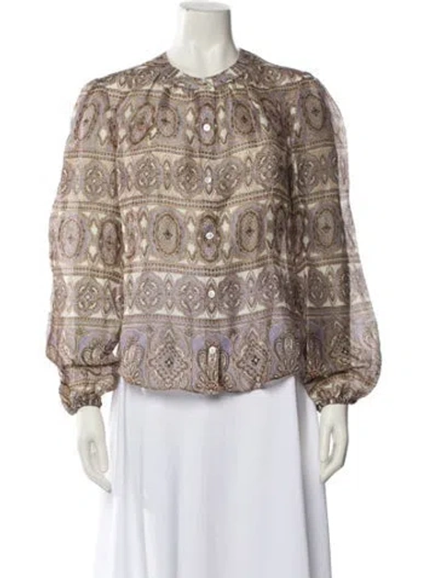 Pre-owned Veronica Beard Linen Paisley Print Blouse W/ Tags In Neutral