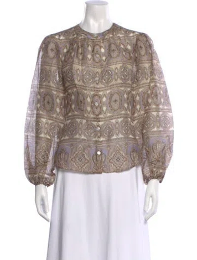 Pre-owned Veronica Beard Linen Paisley Print Blouse W/ Tags In Neutral