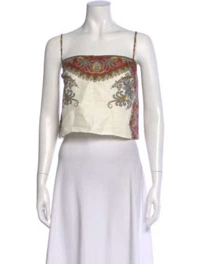 Pre-owned Veronica Beard Linen Paisley Print Crop Top W/ Tags In White