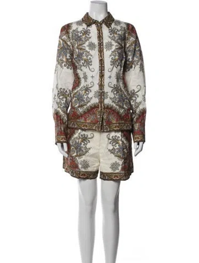 Pre-owned Veronica Beard Linen Paisley Print Short Set In Blue