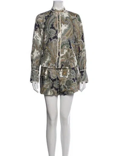 Pre-owned Veronica Beard Linen Paisley Print Short Set In Neutral