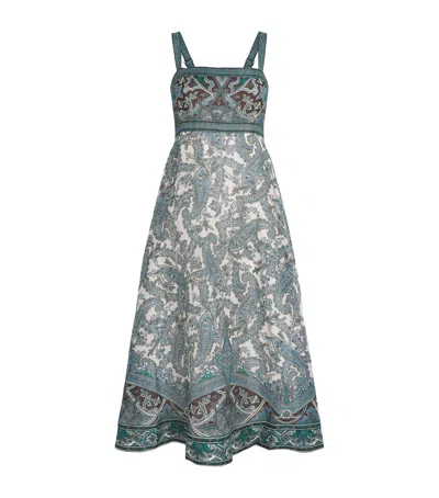 Veronica Beard Linen Paisley Rye Midi Dress In Multi