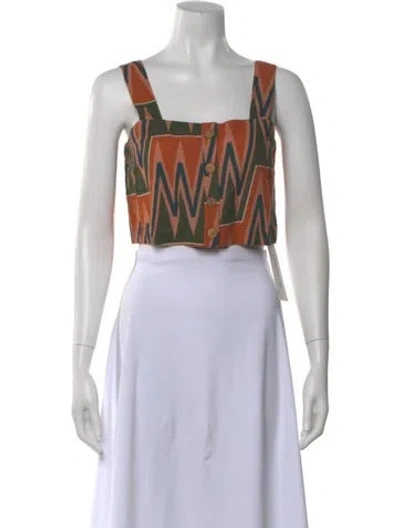 Pre-owned Veronica Beard Linen Patterned Crop Top W/ Tags In Orange