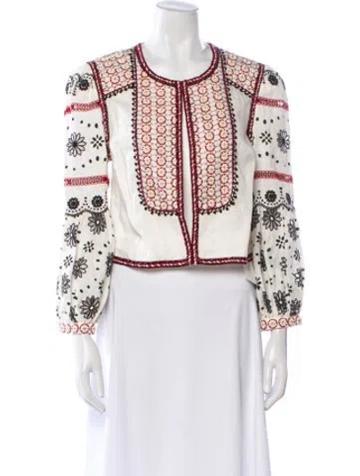 Pre-owned Veronica Beard Linen Patterned Evening Jacket In White