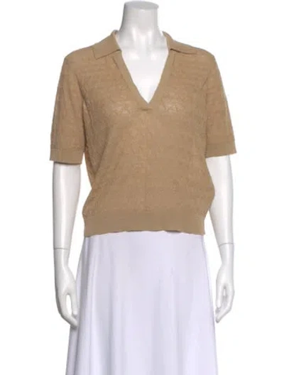 Pre-owned Veronica Beard Linen Patterned Polo In Neutral