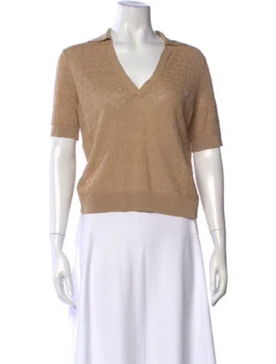 Pre-owned Veronica Beard Linen Patterned Polo In Neutrals
