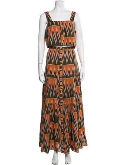 Pre-owned Veronica Beard Linen Patterned Skirt Set In Orange