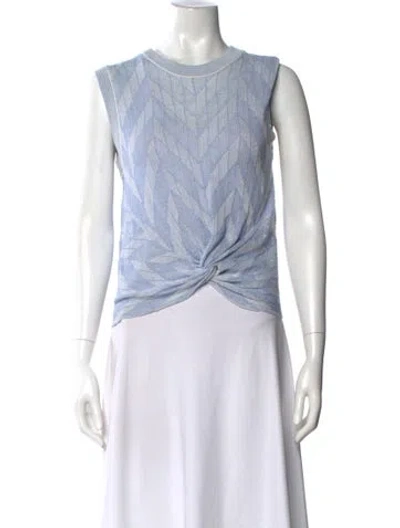 Pre-owned Veronica Beard Linen Patterned Top In Blue