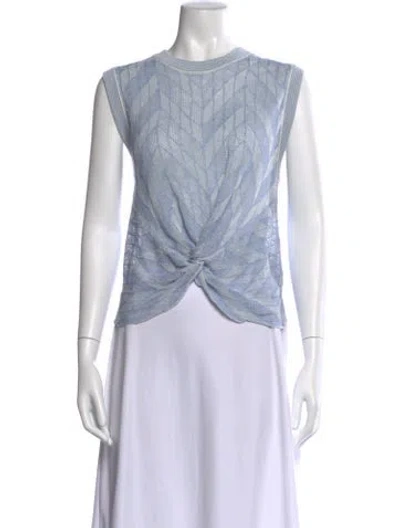 Pre-owned Veronica Beard Linen Patterned Top In Blue
