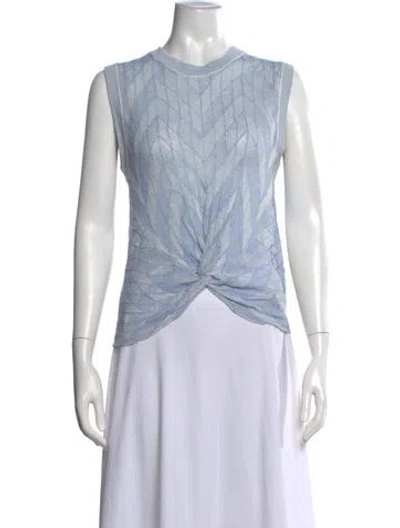 Pre-owned Veronica Beard Linen Patterned Top In Blue