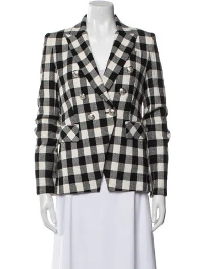 Pre-owned Veronica Beard Linen Plaid Print Blazer In Black