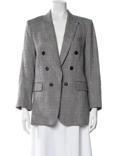 Pre-owned Veronica Beard Linen Plaid Print Blazer In Black