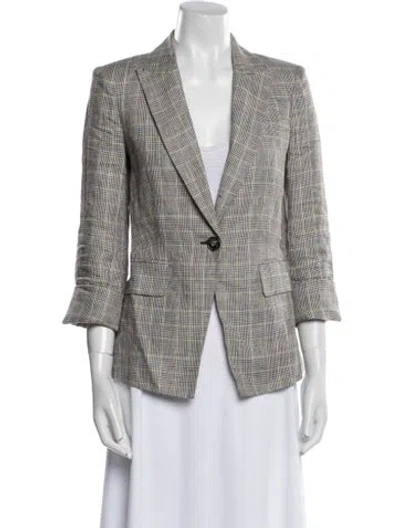 Pre-owned Veronica Beard Linen Plaid Print Blazer In Black