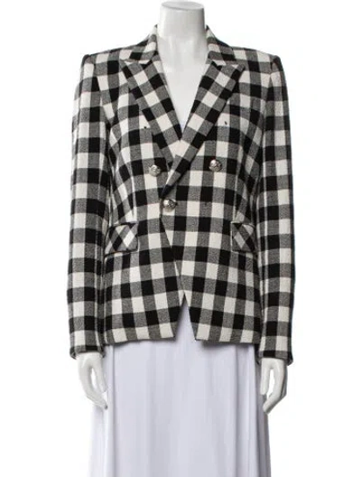 Pre-owned Veronica Beard Linen Plaid Print Blazer In Black