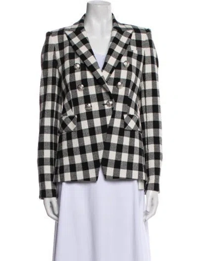 Pre-owned Veronica Beard Linen Plaid Print Blazer In Black