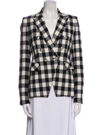 Pre-owned Veronica Beard Linen Plaid Print Blazer In Black