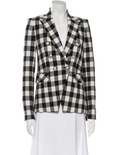 Pre-owned Veronica Beard Linen Plaid Print Blazer In Black
