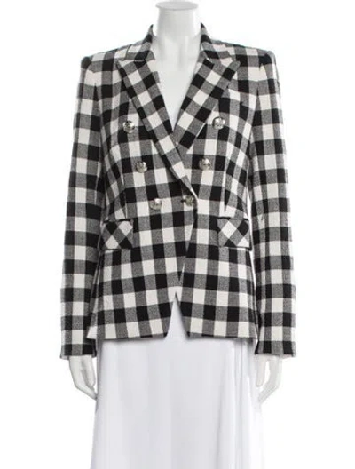 Pre-owned Veronica Beard Linen Plaid Print Blazer In Black
